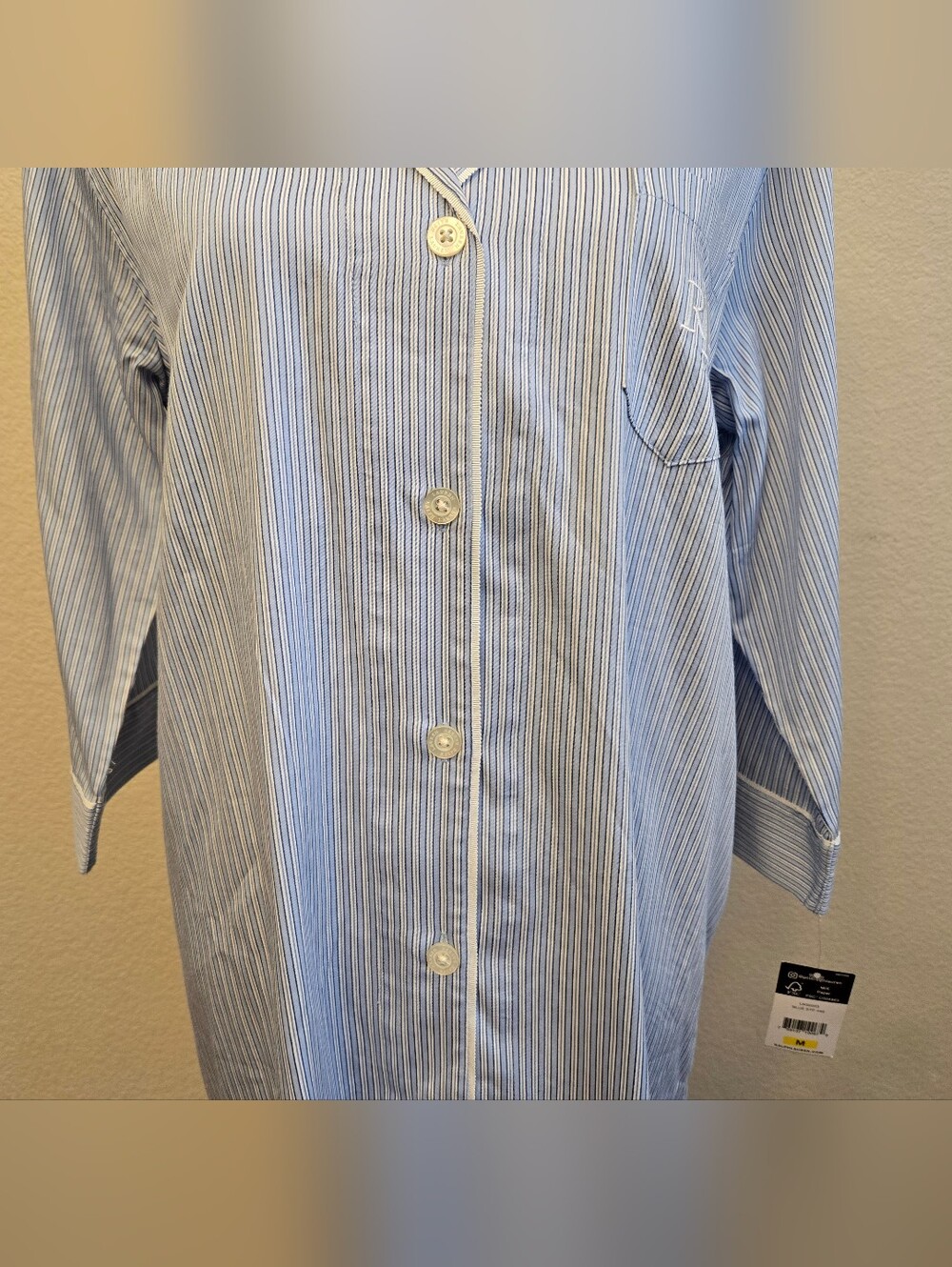 Ralph Lauren Lauren Women's Sz M Sleep Shirt Blue & White Strips Cotton Blend - Picture 3 of 13